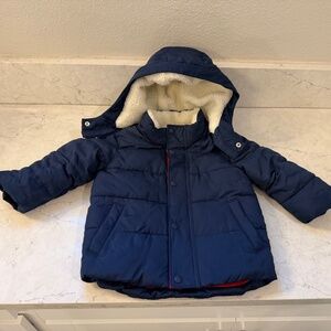 Baby Gap Puffer Jacket 18-24 Months Navy Removable Hood